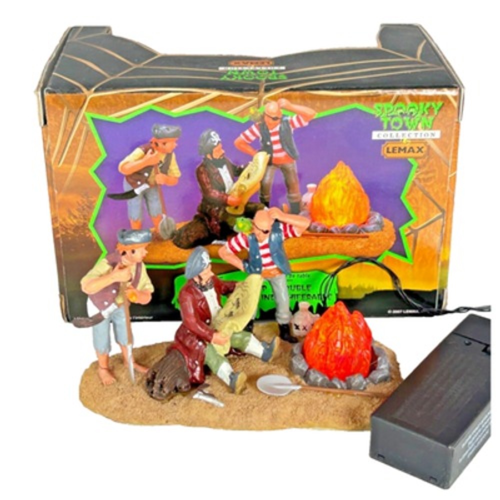 Lemax TREASURE MAP TROUBLE 2007 Spooky Town Pirates Lighted Campfire 74629 Box